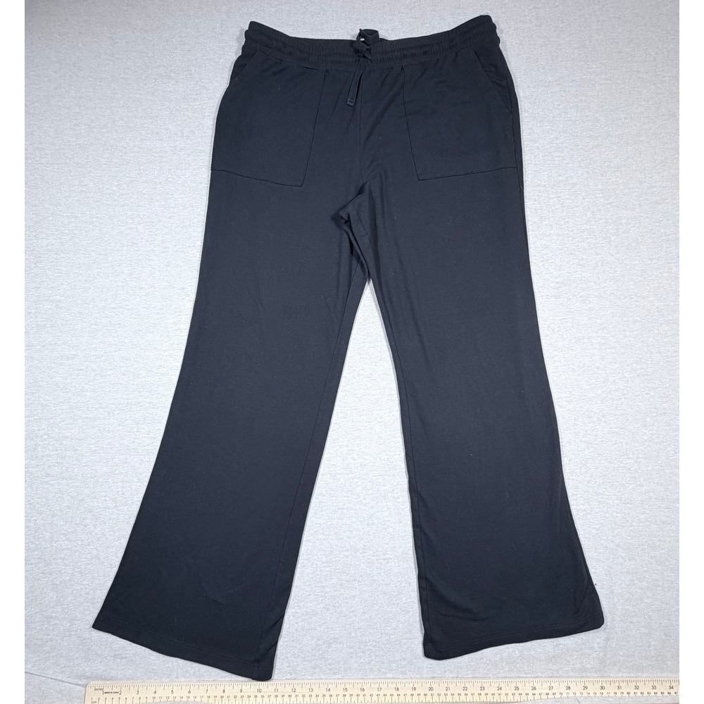 Lucky Brand Womens Black Wide Leg Lounge Pants Drawstring Pockets Size Large